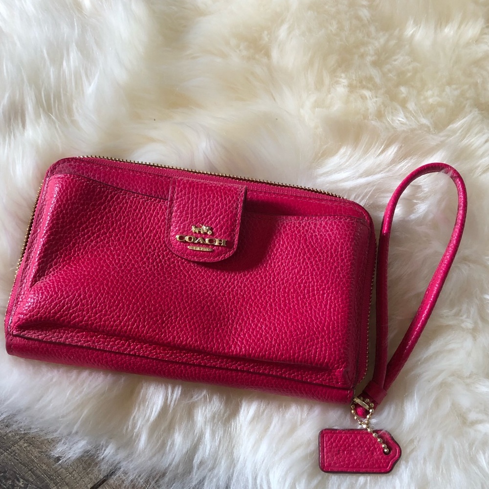 Coach pink wallet clutch